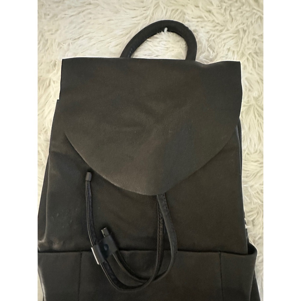 Cos Black Leather Unstructured Drawstring Backpac… - image 2